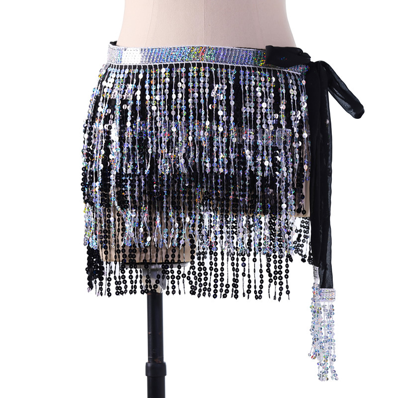 Sequins 2 Layers Colors belly dance hip scarf skirt with paillette tassel for halloween christmas New Year Party Y1017